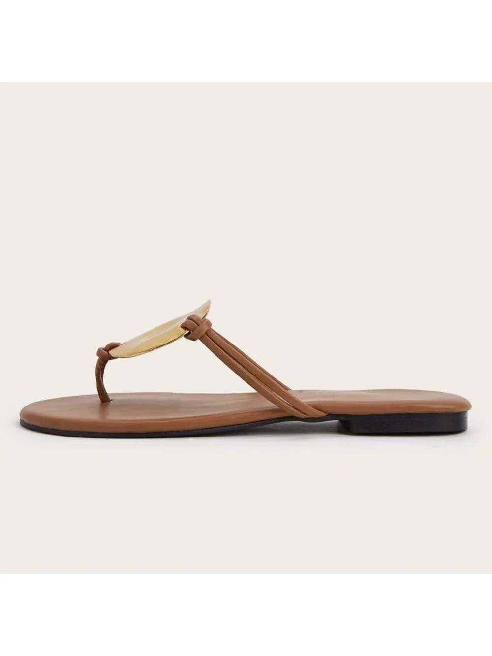 Women's Brown Metal Flip Flops Thong Flats Slip on Soft Cushion Dressy Shoes